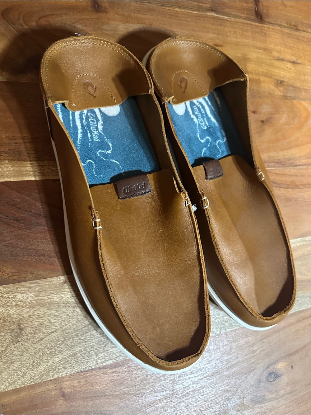OluKai Men's Slip-On Loafers in Tan/Brown Leather